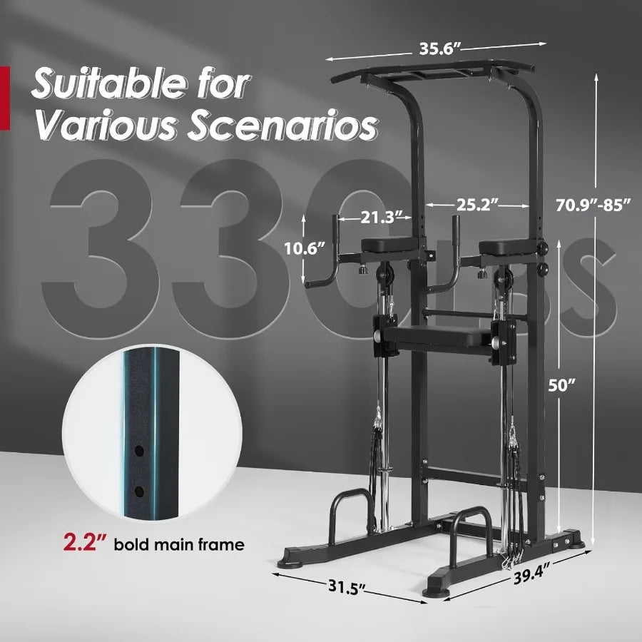 Power Tower Dip Station Pull Up Bar for Home Gym Multi-Function Adjustable Height Strength Training Workout Equipment