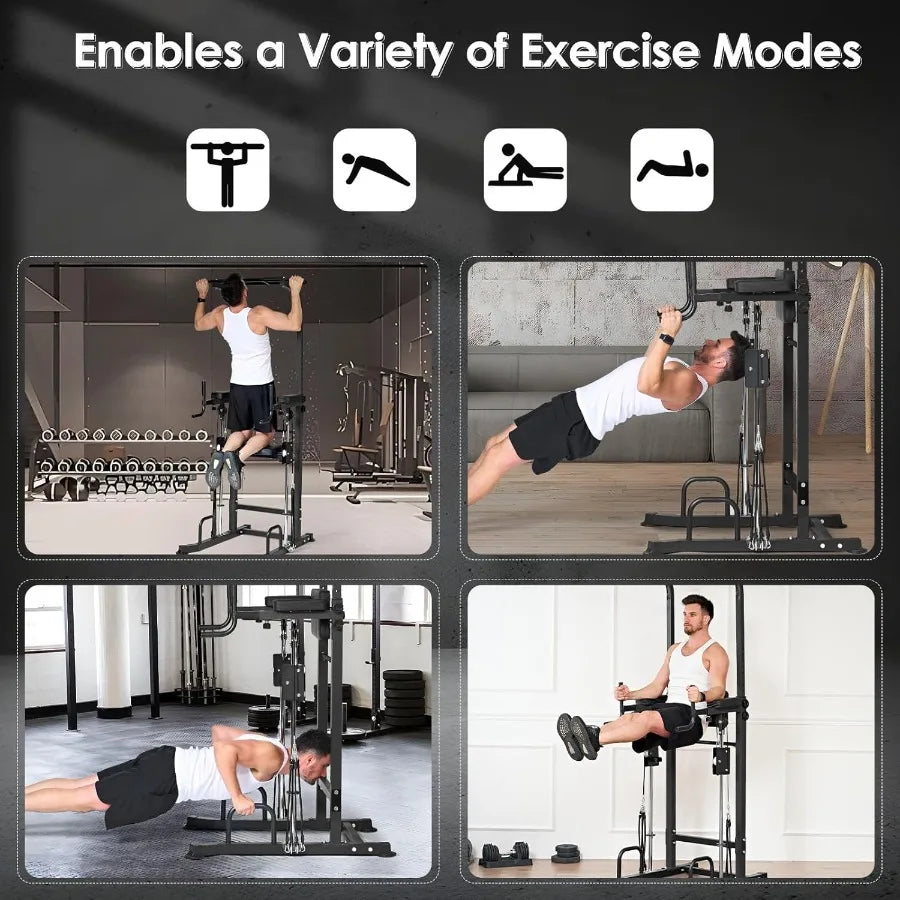 Power Tower Dip Station Pull Up Bar for Home Gym Multi-Function Adjustable Height Strength Training Workout Equipment