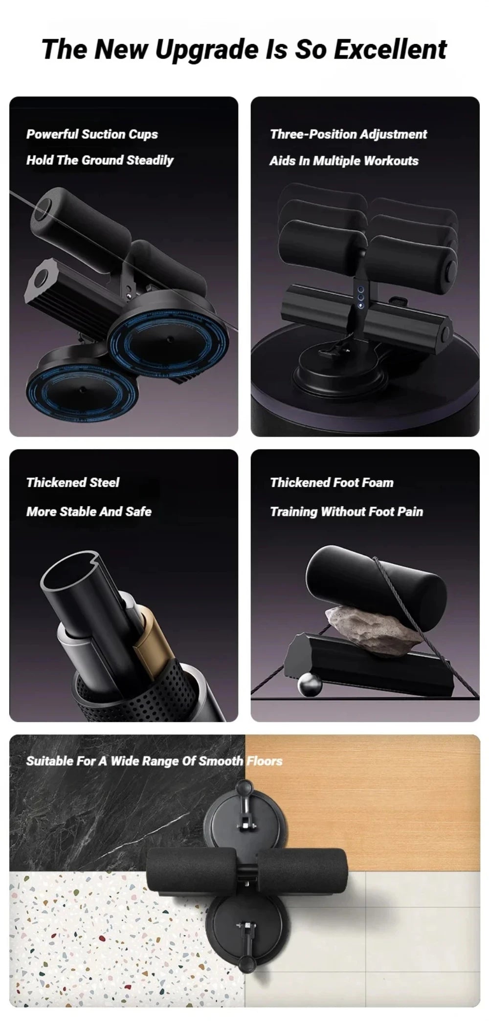 Adjustable Abdominal Sit up Equipment with Suction Cups Ankle Support Fitness Workout Sports Exercise Aids for Home Indoor Use