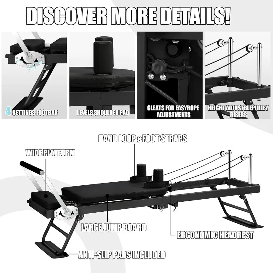 78 Foldable Pilates Reformer Machine for Home Workout with Springs and Cords Compact and Durable Reformer Set Suitable for Up