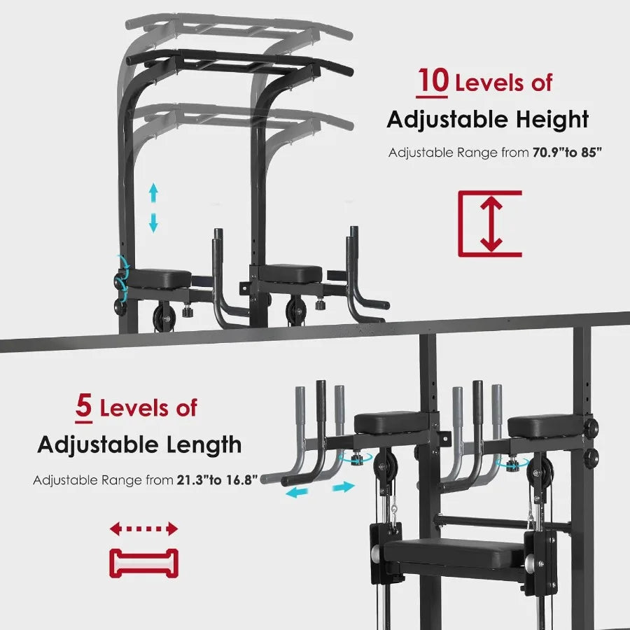 Power Tower Dip Station Pull Up Bar for Home Gym Multi-Function Adjustable Height Strength Training Workout Equipment