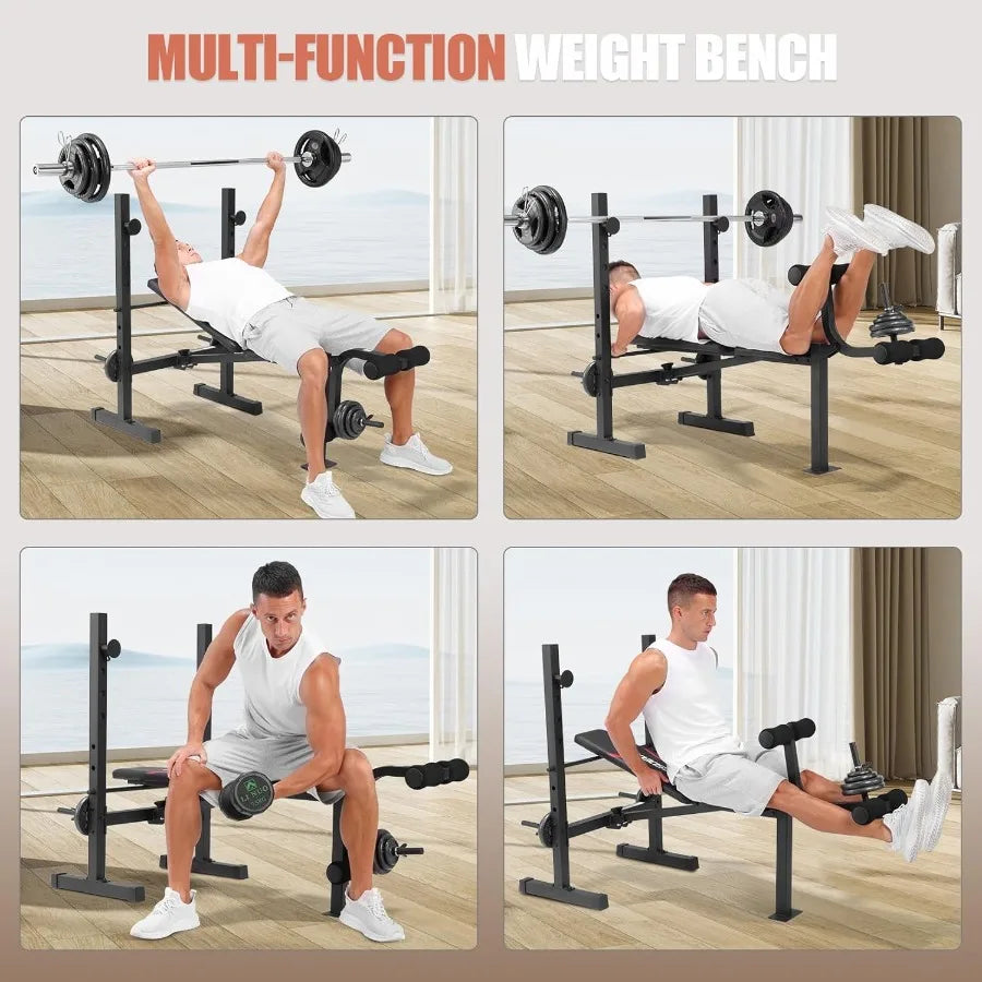 600LBS Adjustable Weight Bench with Squat Rack and Leg Extension for Full Body Home Gym Workout Incline Decline Flat Bench Pres