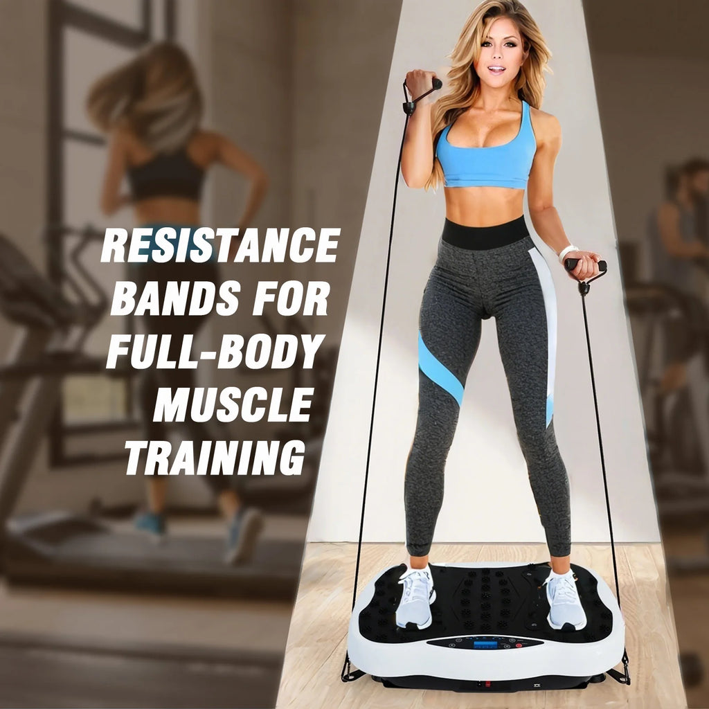 Full-Body Vibration Plate Exercise Machine Fitness Equipment Workout 330lbs Weight Loss with Resistance Bands Remote Control